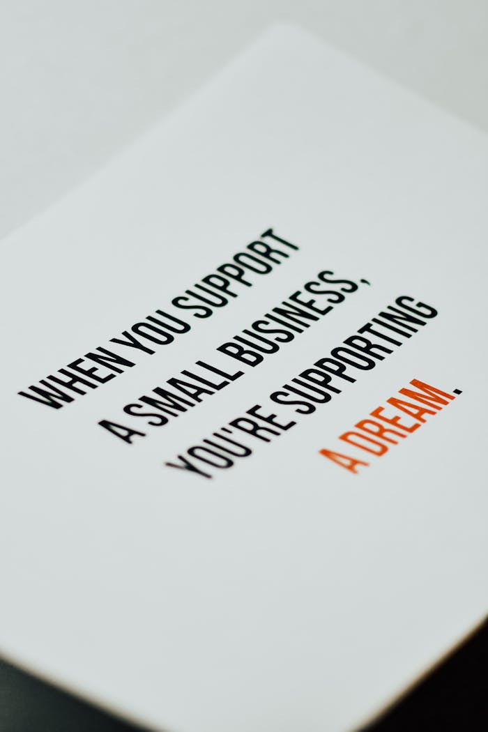 about-02 Motivational quote about supporting small businesses, encouraging entrepreneurship and dreams.